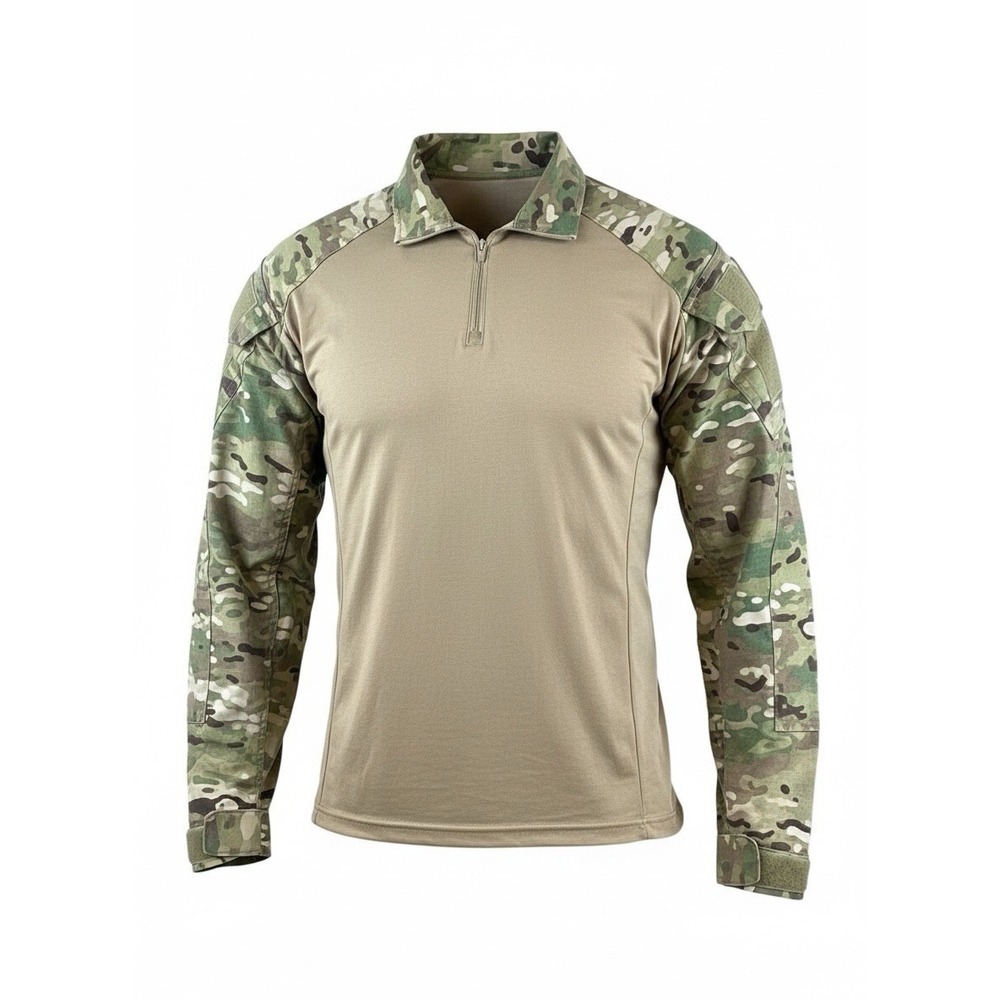 TACTICAL COMBAT SHIRT Mens Large Tan Multicam Quarter Zip Stretch Long Sleeve